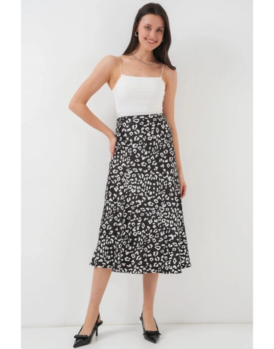 Siyah Beyaz Desenli Saten Etek 15806