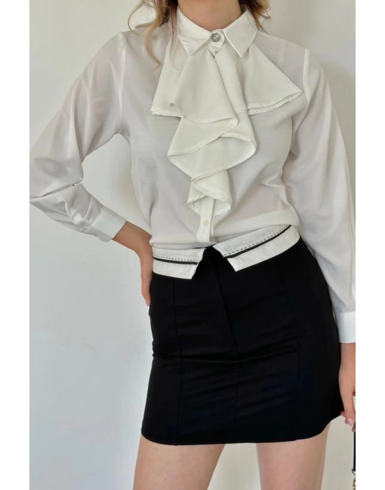 Siyah Kemeri Bilyeli Mini Etek