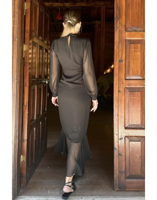 Siyah Önü Büzgülü Şifon Elbise