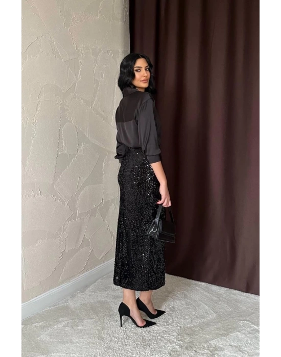 Siyah Pulpayetli Parlak Etek