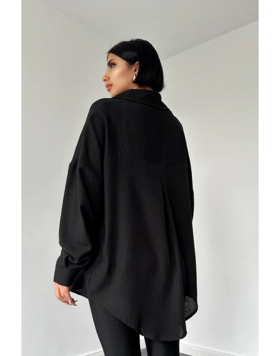 Siyah Taş İşlemeli Gömlek