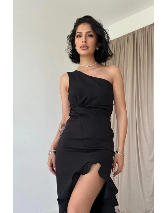 iyah Yırtmaçlı Volanlı Elbise