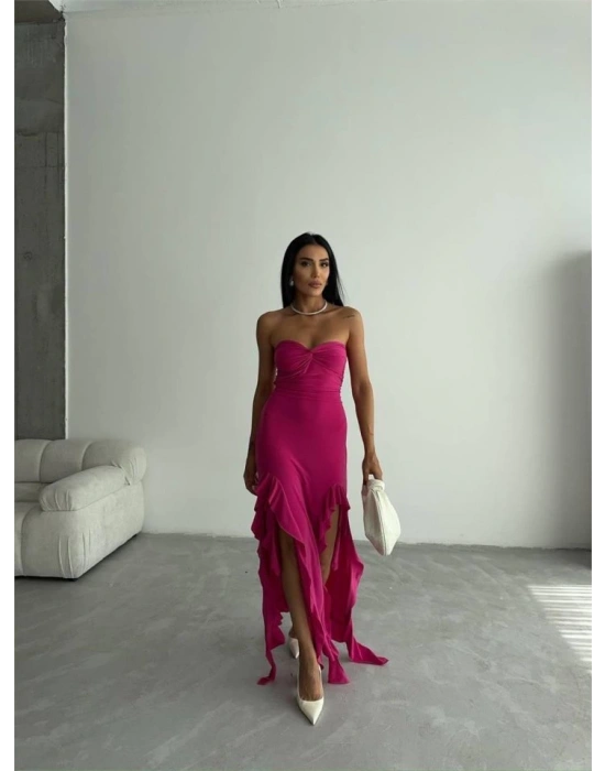 STRABLEZ SANDY ELBİSE YANLARI KATLI  Fuşya