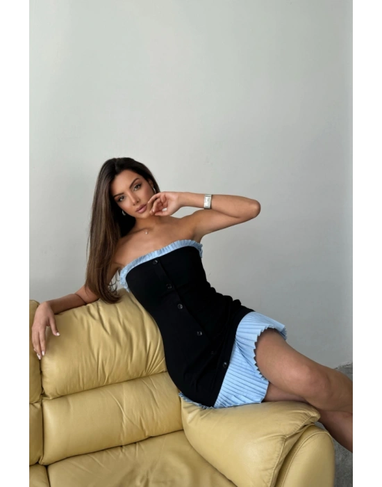 STRAPEZ POVİSKON EBİSE MAVİ FIRFIR DETAYI  Siyah