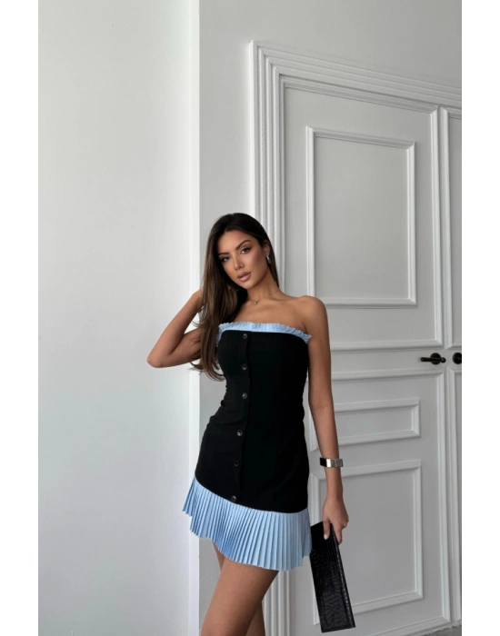 STRAPEZ POVİSKON EBİSE MAVİ FIRFIR DETAYI  Siyah