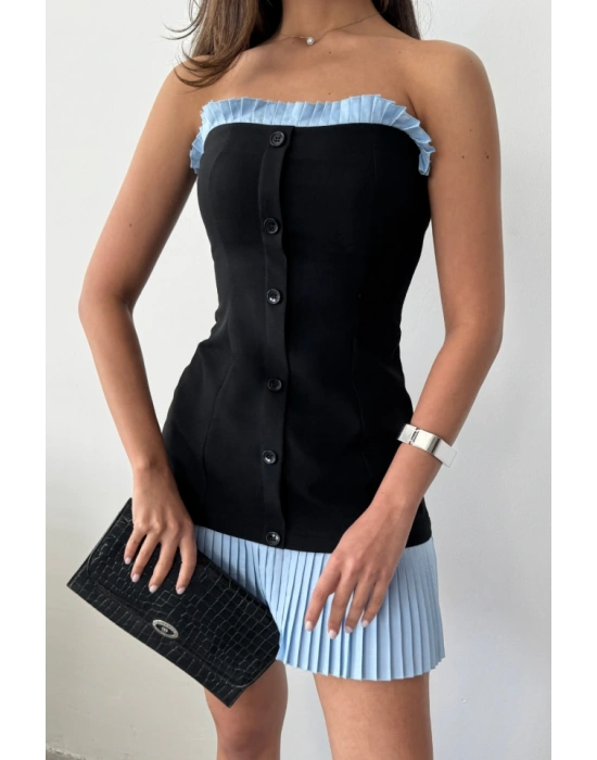 STRAPEZ POVİSKON EBİSE MAVİ FIRFIR DETAYI  Siyah