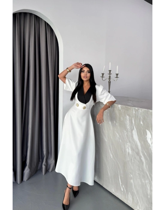 TAARIM ELBİE CEKET YAKA GOLD DÜĞME DETAYLI KIA KOL  Beyaz