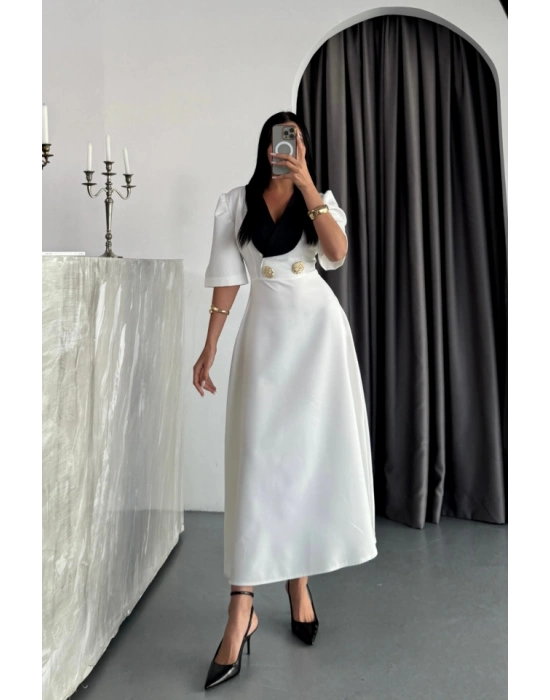 TAARIM ELBİE CEKET YAKA GOLD DÜĞME DETAYLI KIA KOL  Beyaz