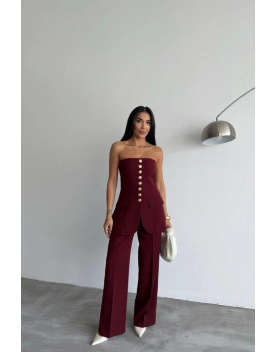 TAARIM GOLD DÜĞMELİ TRAPLEZYELEK  Bordo