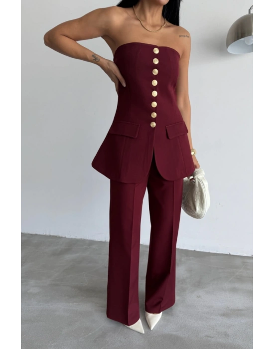 TAARIM GOLD DÜĞMELİ TRAPLEZYELEK  Bordo