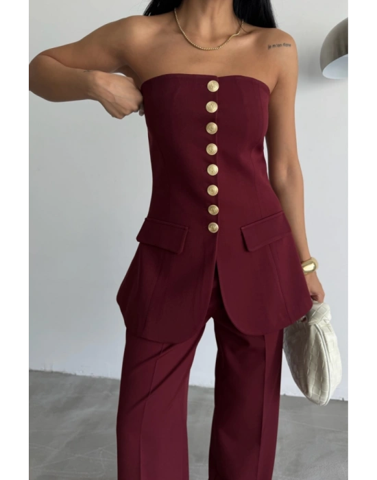 TAARIM GOLD DÜĞMELİ TRAPLEZYELEK  Bordo