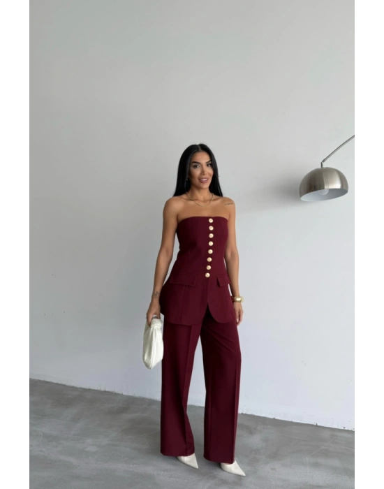 TAARIM GOLD DÜĞMELİ TRAPLEZYELEK  Bordo