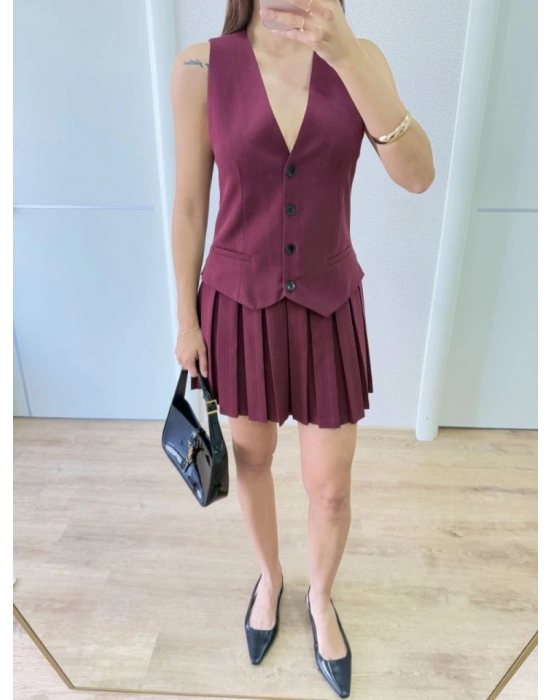 Takım Görünümlu Yelekli ini Elbise Bordo