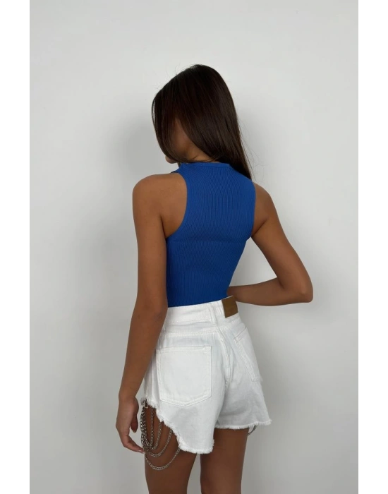 Taş Detay Dekolteli Crop Bluz