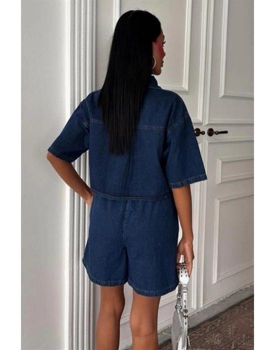 Taş Detaylı Gömlek Şort Denim Takım 10175