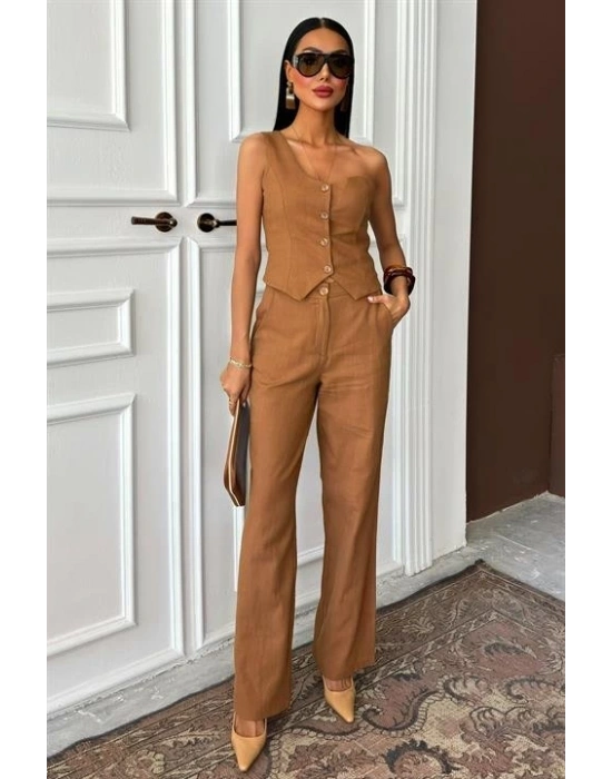 Tek Omuz Büstiyer Plazzo Pantolon Viscon Takım 10159