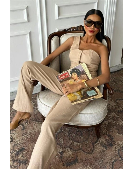 Tek Omuz Büstiyer Plazzo Pantolon Viscon Takım 10159