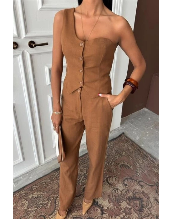 Tek Omuz Büstiyer Plazzo Pantolon Viscon Takım 10159