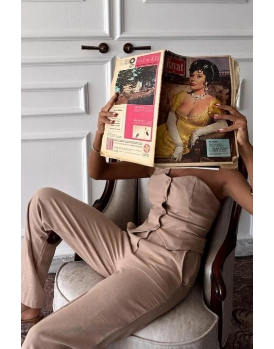 Tek Omuz Büstiyer Plazzo Pantolon Viscon Takım 10159