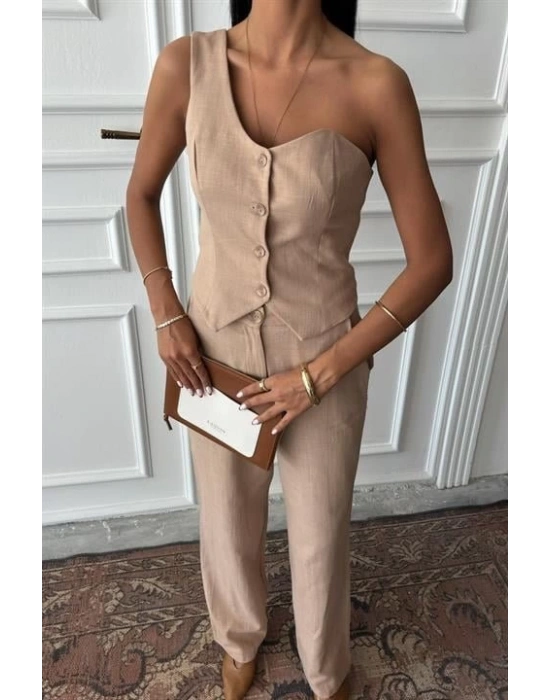 Tek Omuz Büstiyer Plazzo Pantolon Viscon Takım 10159