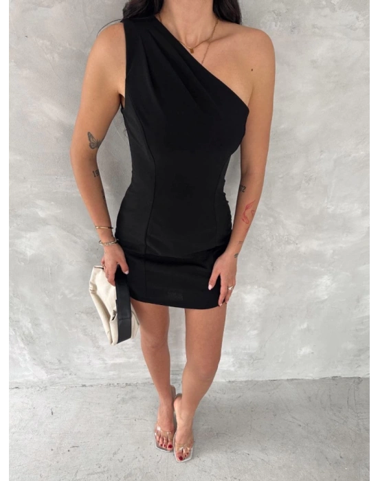 Tek Omuzlu Kolsuz ini Boy Elbise  iyah