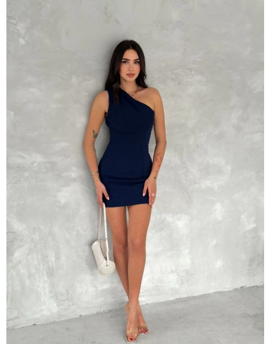 Tek Omuzlu Kolsuz ini Boy Elbise  Lacivert