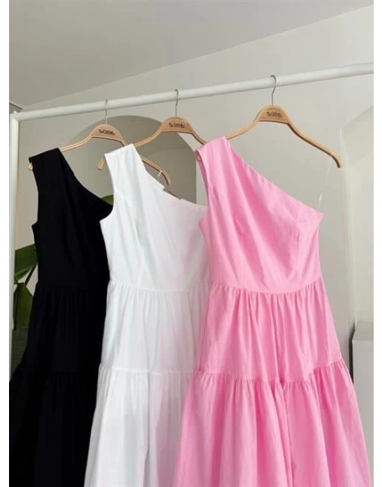 Tek Omuzlu Pile Detay Maxi Elbise 2895