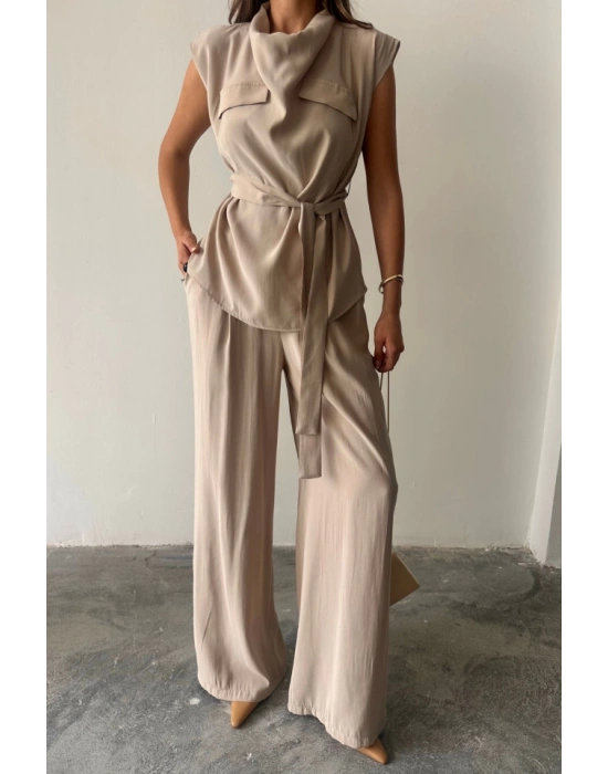 TENCE MODA KOUZ BUZ KAPAI CEP DETAYI DÖKÜMÜ  PANTOON TAKIM  Bej