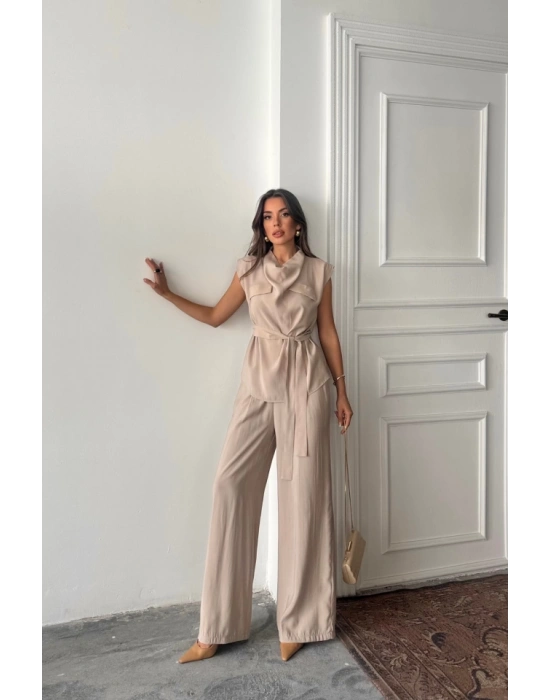 TENCE MODA KOUZ BUZ KAPAI CEP DETAYI DÖKÜMÜ  PANTOON TAKIM  Bej