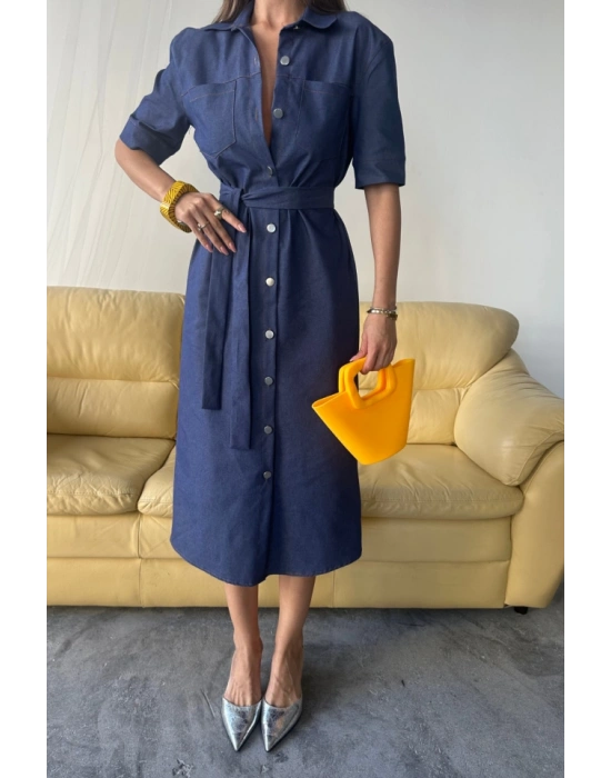 TENCEL ÖNDEN DÜĞMELİ KIA KOL ELBİE  Mavi