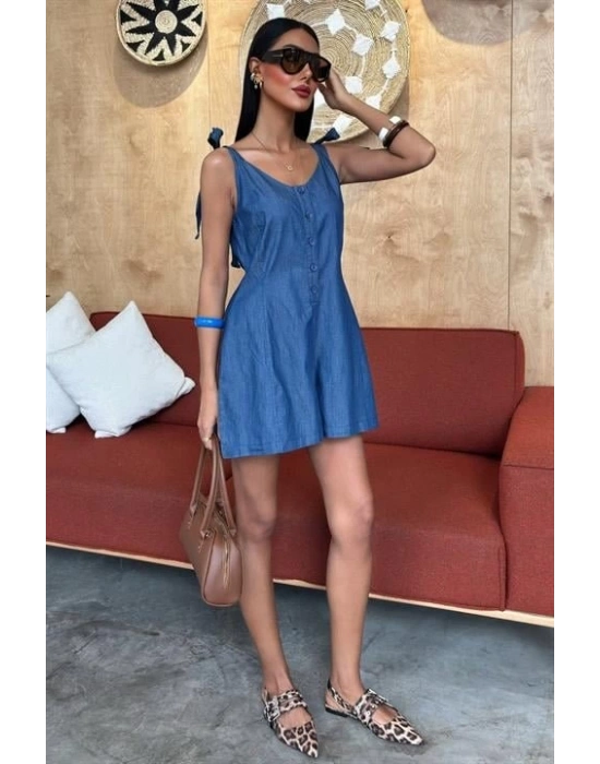 Tensel Denim Kumaşlı Mini Tulum 1363