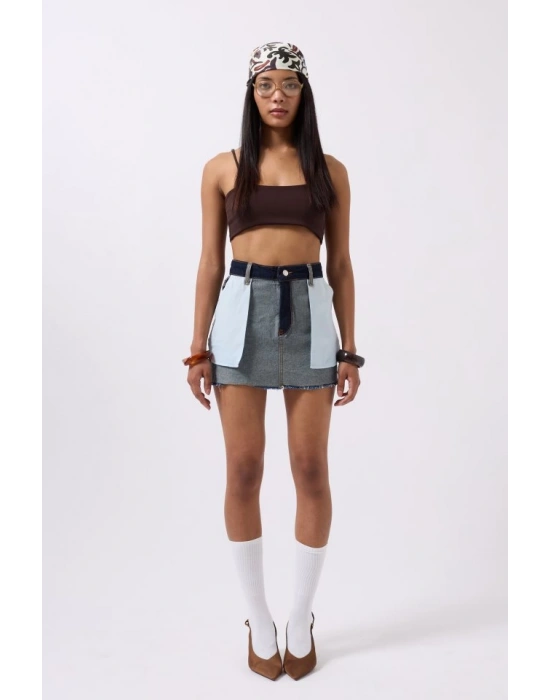 Ters Detay Denim Mini Etek