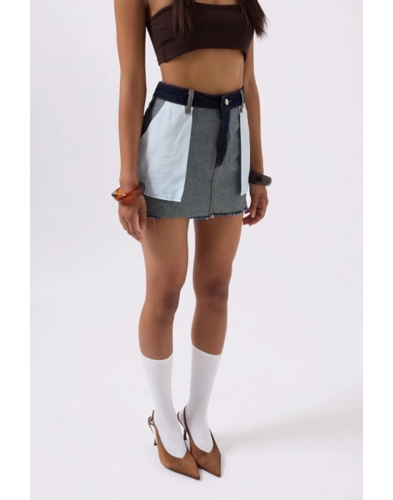 Ters Detay Denim Mini Etek