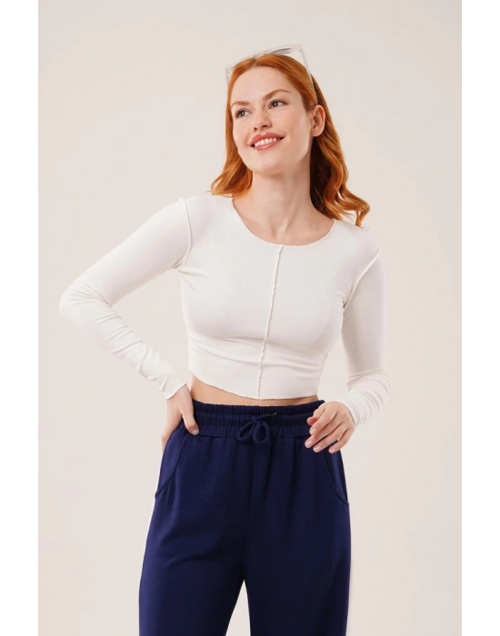 Ters Dikişli Basic Beyaz Body Bluz