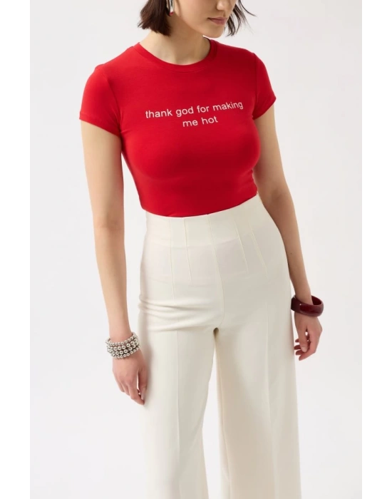 Thanks God Baskılı Likralı Crop Thirt