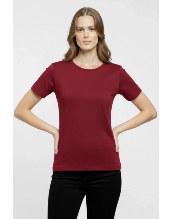 Thirt Bisiklet Yaka lim Fit ikralı Tişört Günlük Basic Body  Bordo