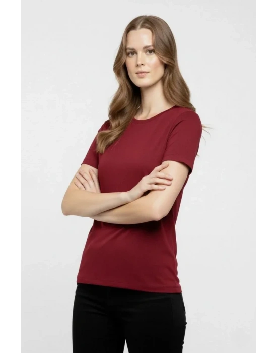 Thirt Bisiklet Yaka lim Fit ikralı Tişört Günlük Basic Body  Bordo