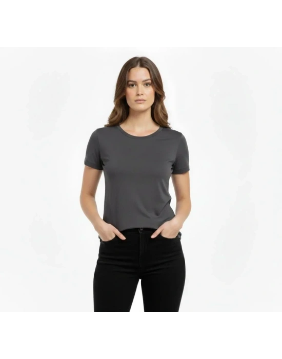 Thirt Bisiklet Yaka lim Fit ikralı Tişört Günlük Basic Body  Füme