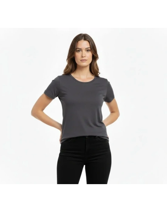 Thirt Bisiklet Yaka lim Fit ikralı Tişört Günlük Basic Body  Füme