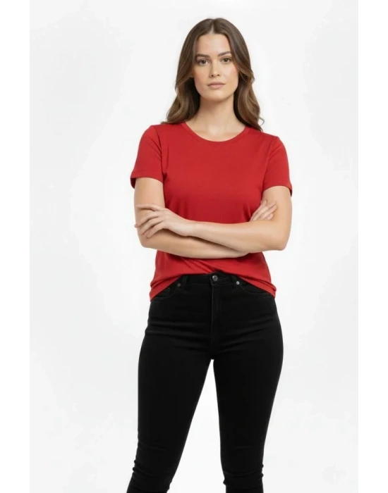 Thirt Bisiklet Yaka lim Fit ikralı Tişört Günlük Basic Body  Kırmızı