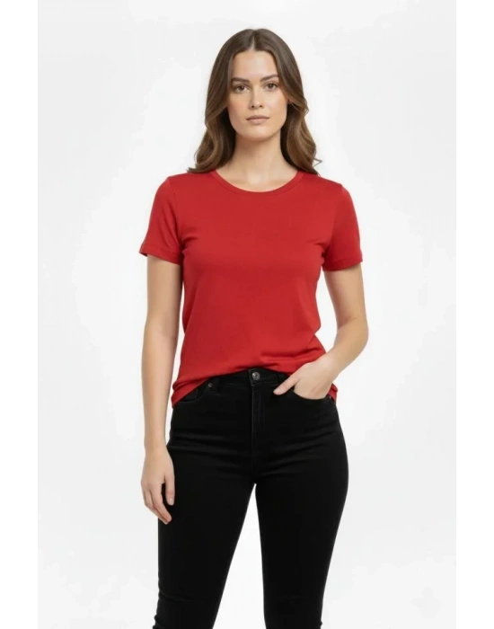 Thirt Bisiklet Yaka lim Fit ikralı Tişört Günlük Basic Body  Kırmızı