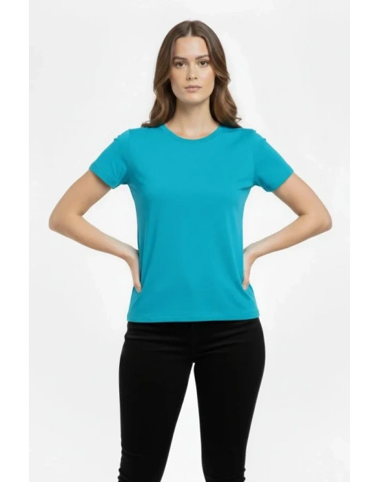 Thirt Bisiklet Yaka lim Fit ikralı Tişört Günlük Basic Body  Turkuvaz