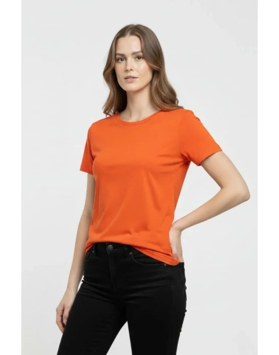 Thirt Bisiklet Yaka lim Fit ikralı Tişört Günlük Basic Body  Turuncu