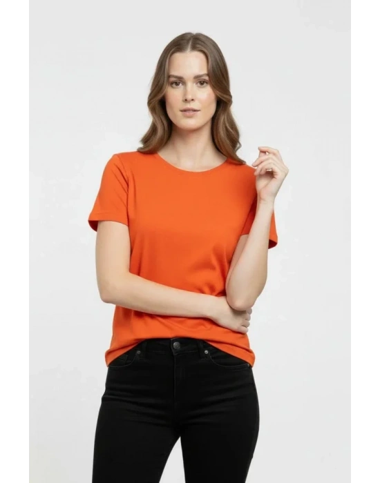 Thirt Bisiklet Yaka lim Fit ikralı Tişört Günlük Basic Body  Turuncu