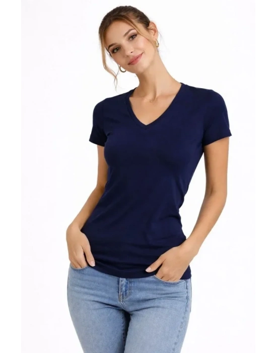 Thirt V Yaka lim Fit ikralı Tişört Günlük Basic Body  acivert