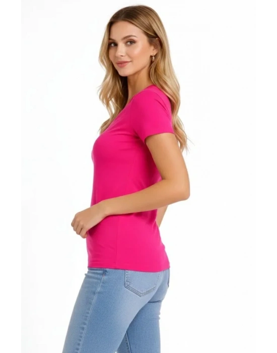 Thirt V Yaka lim Fit ikralı Tişört Günlük Basic Body  Pembe