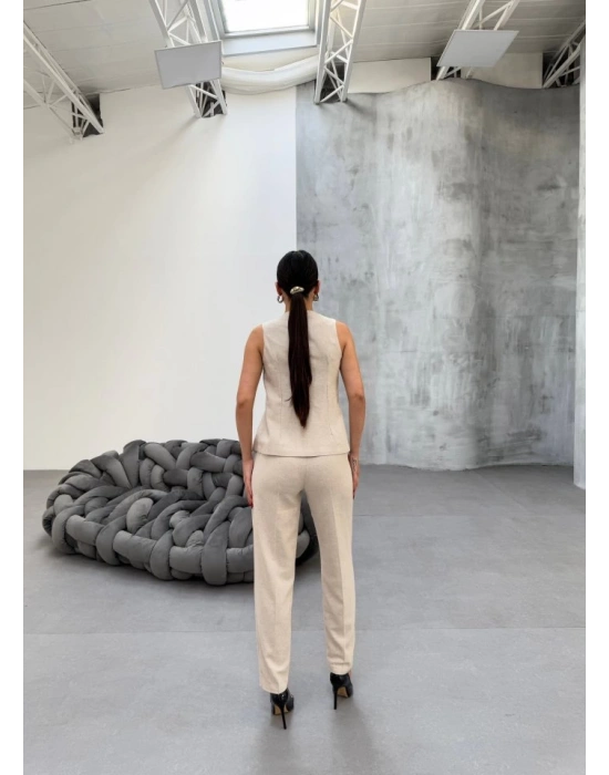 Ti̇na Asi̇metri̇k Keten Yelek Pantolon Takim