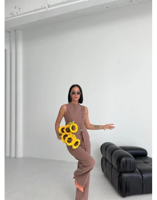 Ti̇na Asi̇metri̇k Keten Yelek Pantolon Takim