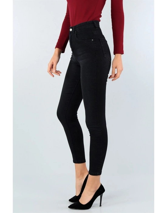 Tırnaksız Işlemli Yüksek Bel Kot Pantolon