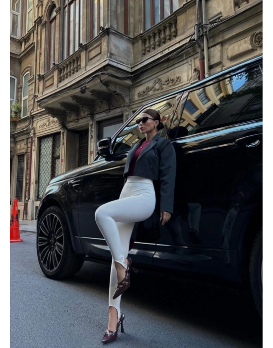 Toparlayıcı Füzo Tayt ikralı Ayak Detaylı  Beyaz